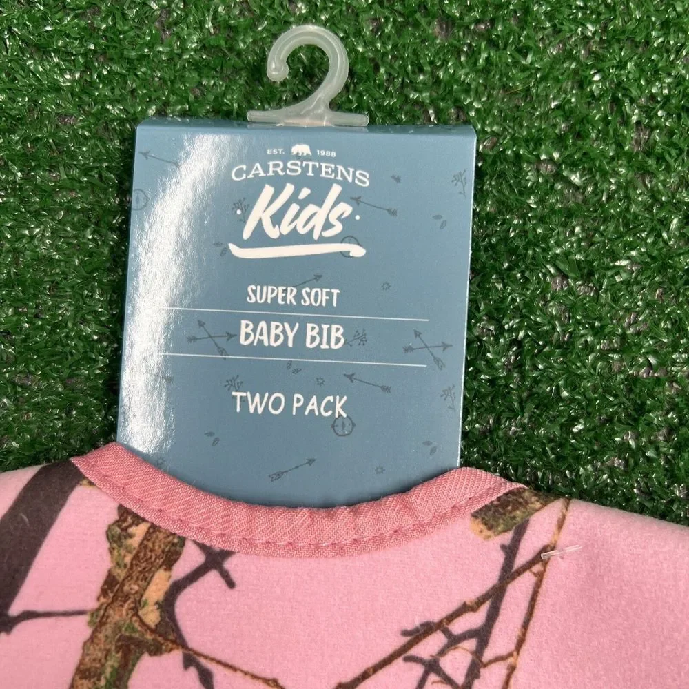 Carstens Mossy Oak Kids Pink Camo Super‎ Soft Baby Bib 2-Pack NWT